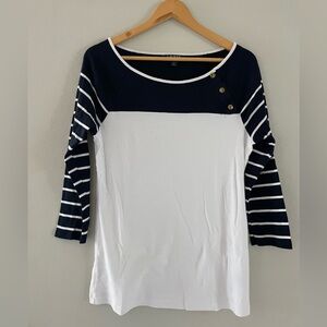 Lauren Ralph Lauren Navy & White Striped 3/4 Sleeve Blouse